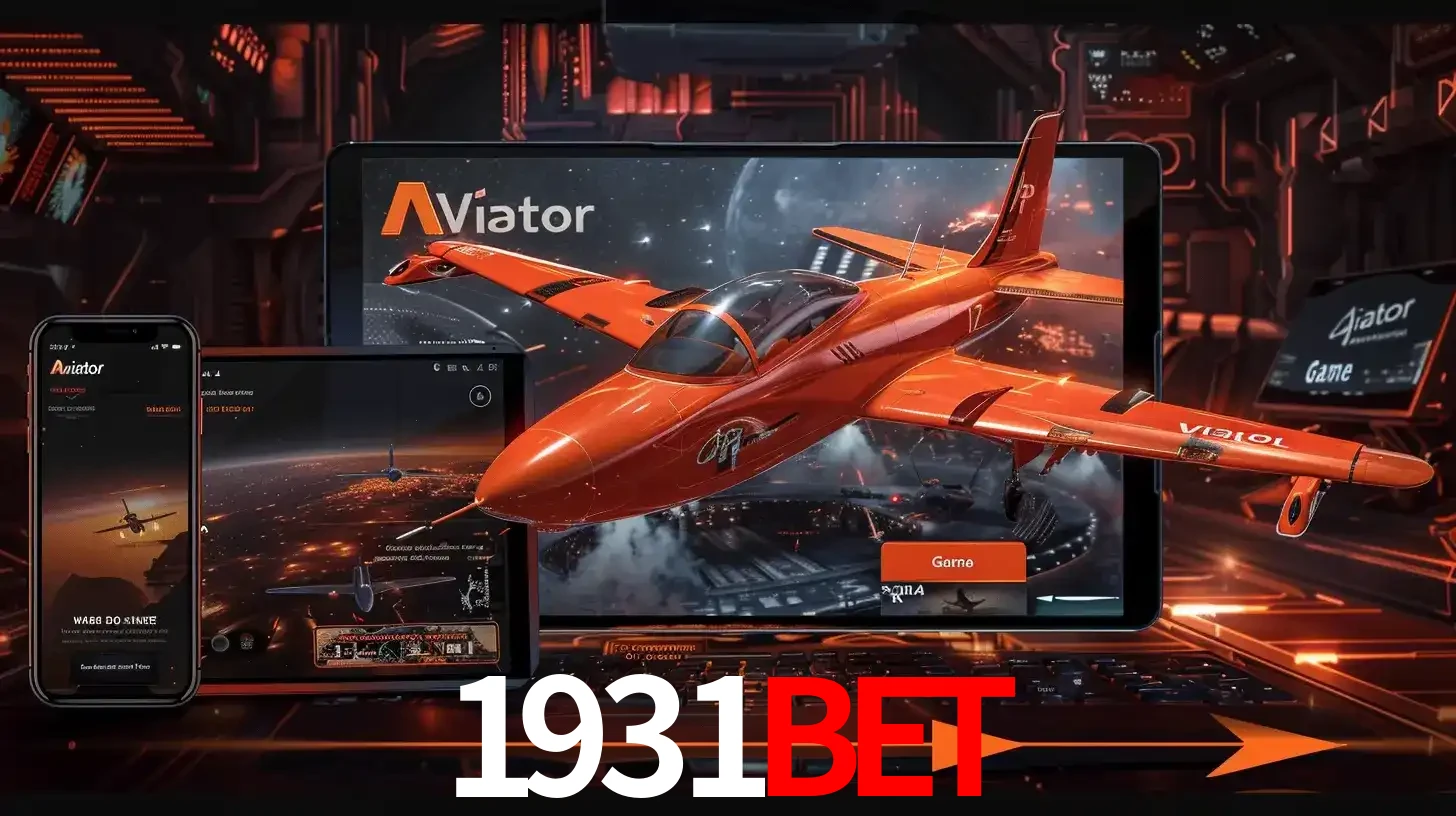 Apresentação tecnológica do jogo Aviator com um avião saindo da tela de um tablet, demonstrando a experiência imersiva em múltiplos dispositivos no 1931bet.