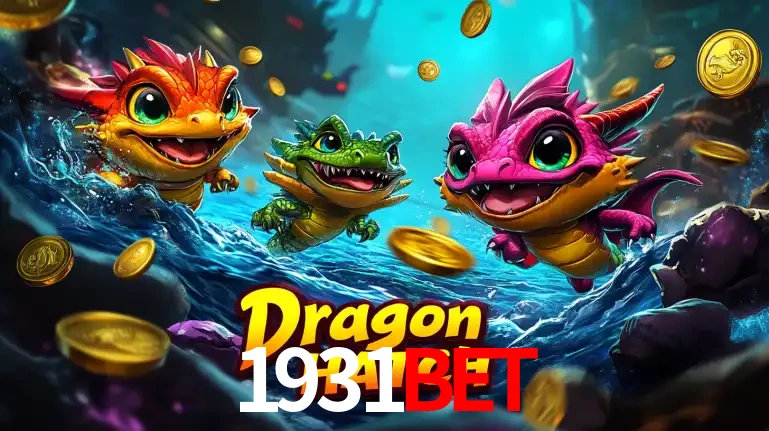 Arte promocional do jogo Dragon Hatch com três adoráveis dragões bebês nadando entre moedas de ouro, um dos slots mais divertidos para jogar no cassino 1931bet.