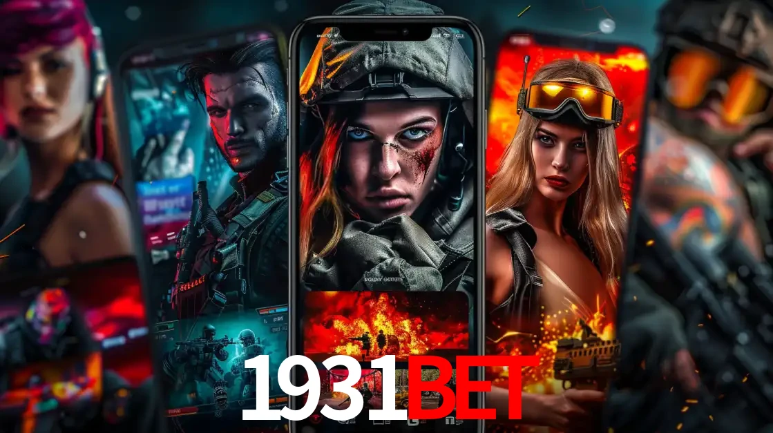 Montagem de telas de celular mostrando diversos personagens, masculinos e femininos, de um jogo de tiro, ilustrando a diversidade de equipes de e-sports para apostar no 1931bet.