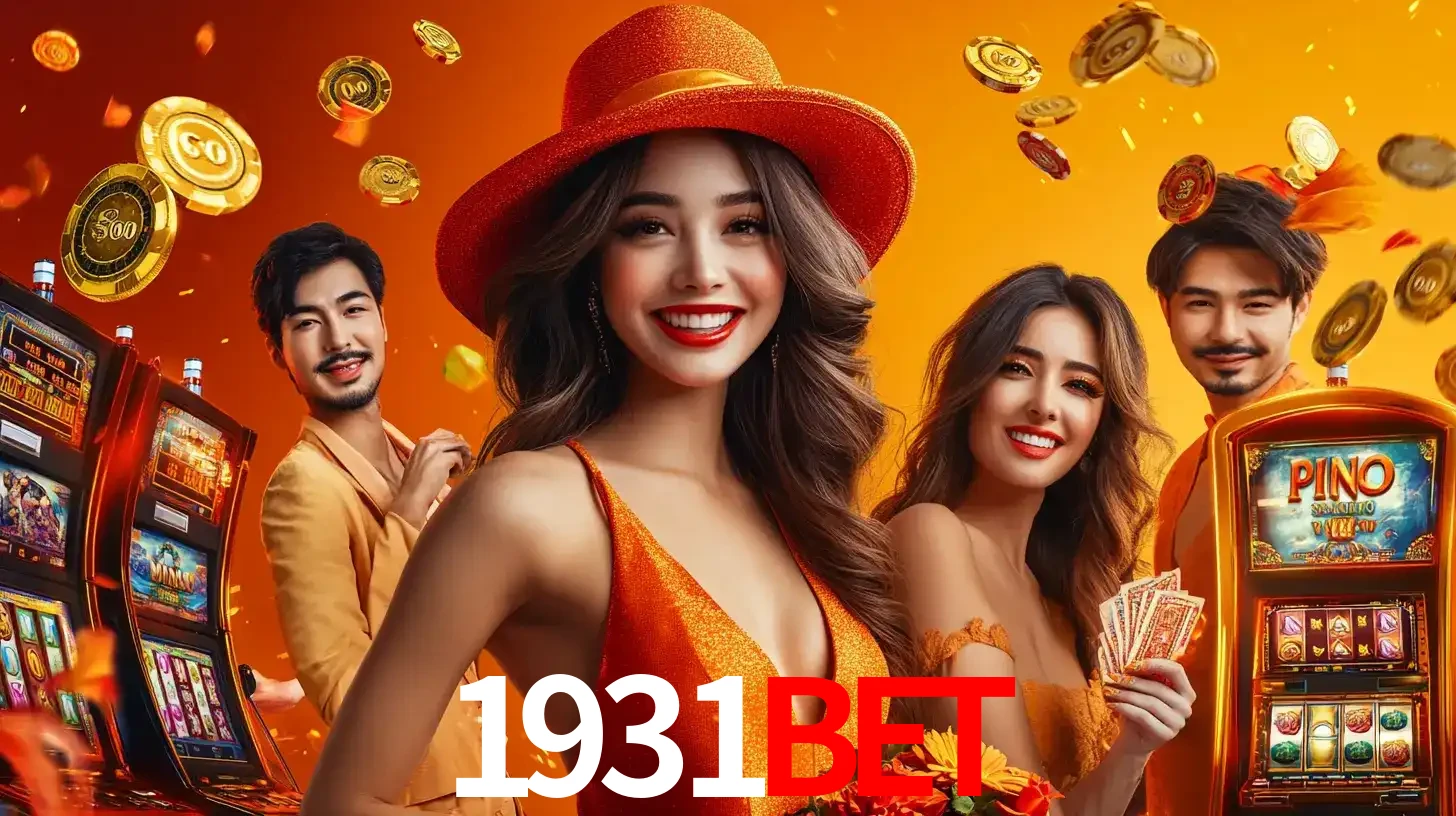 Grupo de amigos asiáticos sorrindo e se divertindo com máquinas de caça-níqueis em um ambiente festivo, celebrando suas vitórias nos jogos de cassino do 1931bet.