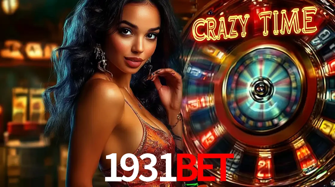 Mulher elegante ao lado da vibrante roda da fortuna do jogo de cassino ao vivo Crazy Time, um dos game shows mais populares e cheios de prêmios do 1931bet.